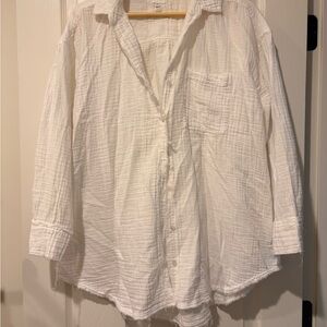 Aerie White Textured Oversized Beach Cover Up Shirt